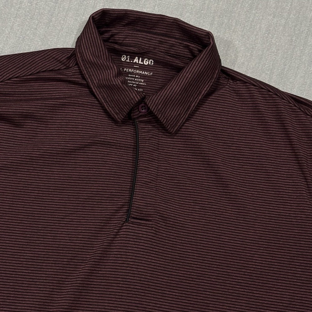 01.ALGO Performance Polo Shirt Mens Medium Maroon Red Striped Quick Dry UPF40